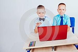 Study on the computer two boys at school