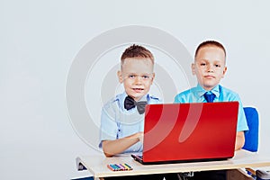 Study on the computer two boys at school