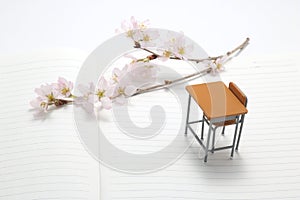 Study desk and cherry blossoms.