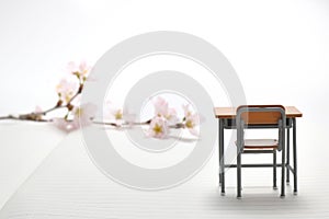 Study desk and cherry blossoms.