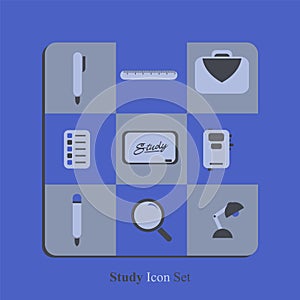 Study Icon Set with fade blue color