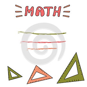 Study materials. Math patterns. Studybook. Cartoon illustration with math