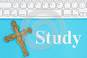 Study message with gray keyboard with a religious cross