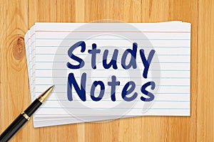 Study Notes message on white paper index cards