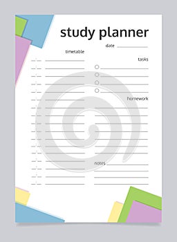 Study planner worksheet design template