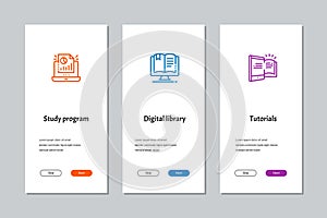 Study program, Digital library, Tutorials onboarding screens