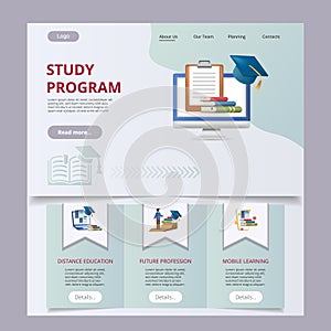 Study program flat landing page website template. Distance education, future profession, mobile learning. Web banner
