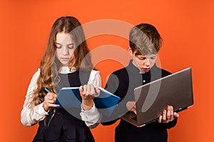 Study programming. Student with laptop computer. Child using pc. Life online. Social networks and blog. Modern