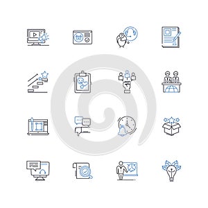 Study resource line icons collection. Notes, Textbooks, Flashcards, Worksheets, Diagrams, Presentations, Handouts vector photo