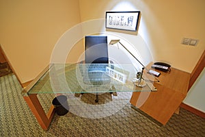 Study Table made from tempered glass with Leather Chair photo