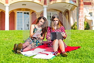 Study on a tablet in the park