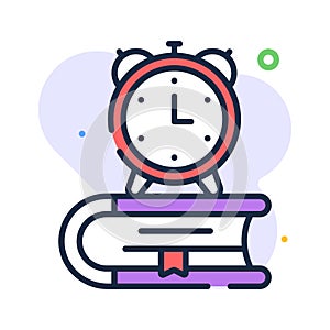 Alarm clock with book denoting concept icon of study time, modern vector