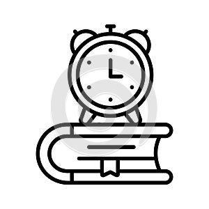 Alarm clock with book denoting concept icon of study time, modern vector