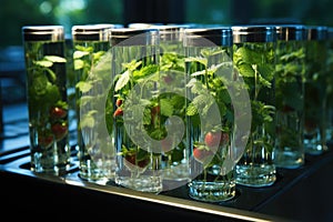 Study of treatment in genetically modified strawberries in laboratory by g