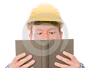 Studying construction worker