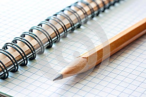 Studying Tools. A closeup view of a spiral-bound notebook and a pencil