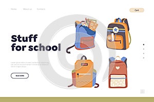 Stuff for school landing page design template for online service offering educational accessories