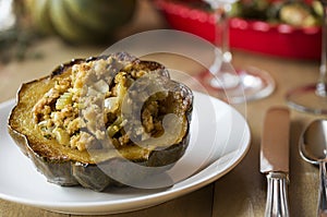 Stuffed Acorn Squash on set table