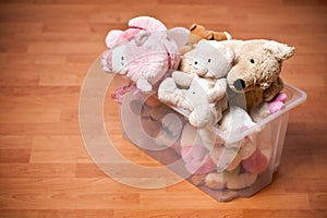 Stuffed animals in case