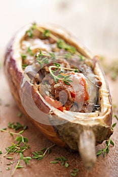 Stuffed aubergine with meat and vegetables