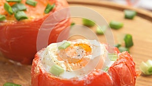 Stuffed baked tomatoes with eggs and green onion