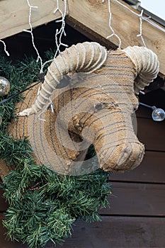 Stuffed bovine cow Christmas decoration display