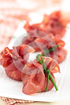 Stuffed bresaola appetizers.