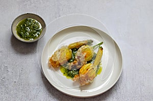 Stuffed courgette flowers