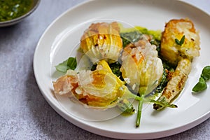 Stuffed courgette flowers