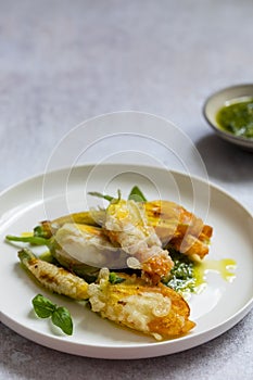 Stuffed courgette flowers