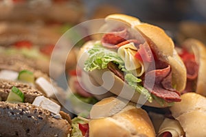 Stuffed croissant in a vitrine in pastry shops and fast food