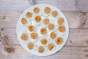 Stuffed eggs with cress on a plate