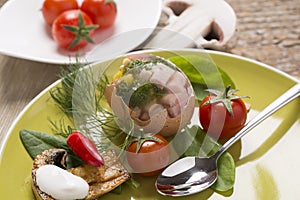 Stuffed eggs with fresh vegetables