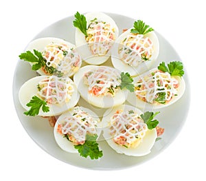 Stuffed eggs with red fish