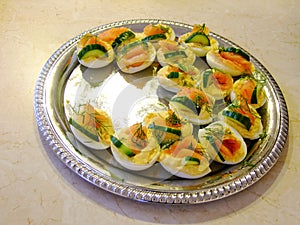 Stuffed Eggs on yellow Table