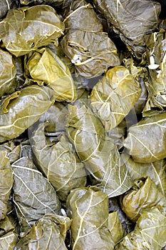 Stuffed grape leaves with rice , dolmadakia