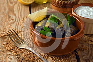 Stuffed grape leaves with rice and meat