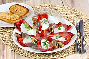 Stuffed grilled pepper filled with cream cheese.