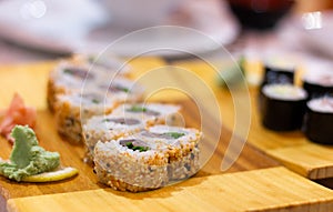 Stuffed hot tuna rolls with ginger and wasabi