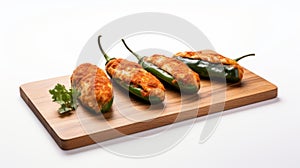 Stuffed Jalapenos On Wooden Board: A Cinematic Uhd Image