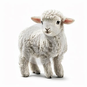 Stuffed lamb standing in front of white background. Generative AI