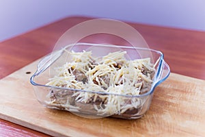 Stuffed mushrooms champignons with cheese cooked in the oven