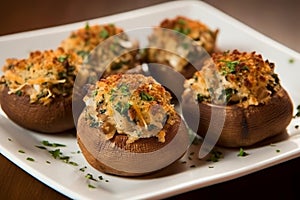 Stuffed mushrooms plate. Generate Ai