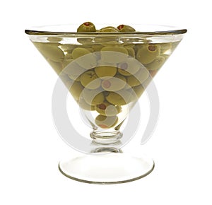 Stuffed olives in martini glass