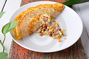 Stuffed omelette, Omelet with vegetable salad