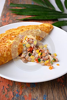 Stuffed omelette, Omelet with vegetable salad