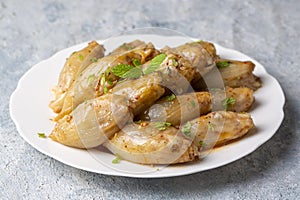 Stuffed Onion Dish. Stuffed onions from traditional Turkish dishes Turkish name; Sogan dolmasi