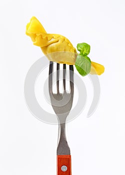 Stuffed pasta on fork
