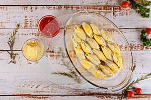 Stuffed pasta shells with ricotta, parmesan cheese and sauce