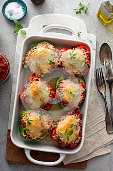 Stuffed peppers with marinara sauce and ground beef